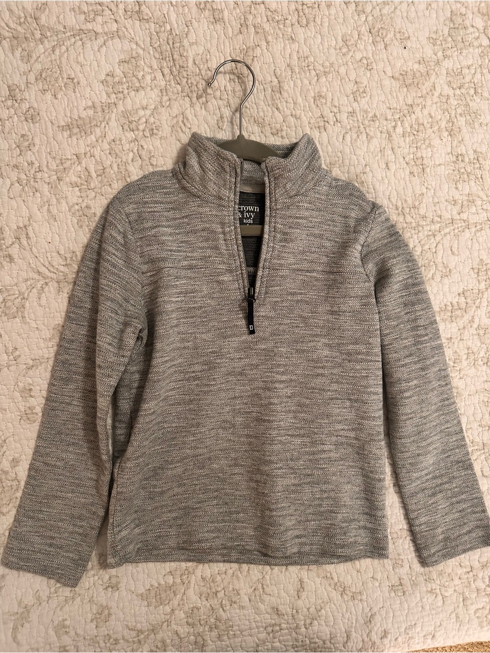 crown & ivy Kids Light Gray Marled Quarter-Zip Pullover
